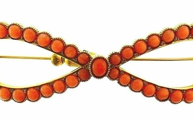 Vintage 14k Yellow Gold Coral Beads Brooch