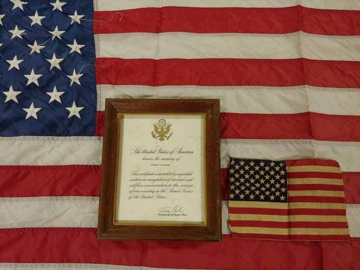 Vintage American Flag and Jimmy Carter Honors Award