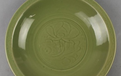 Vintage Chinese Incised Ceramic Bowl, Celadon Glaze