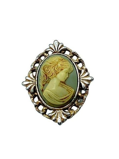 Vintage Cream Cameo Brooch Depicting A Silhouette Of A Victorian Beauty