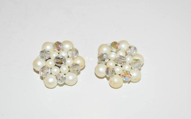 Vintage Crystal Pearl clip on Earrings