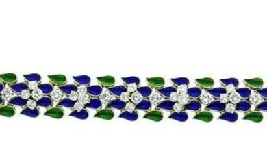 Vintage Italian 18k Diamond Enamel Bracelet