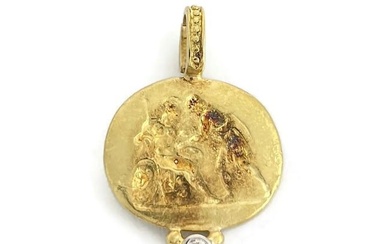 Vintage Roman Soldier Diamond Necklace Pendant 18K Yellow Gold, 5.74 Grams