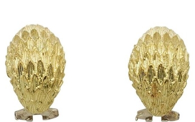 Vintage Signed 18k Gold Feathered Earrings