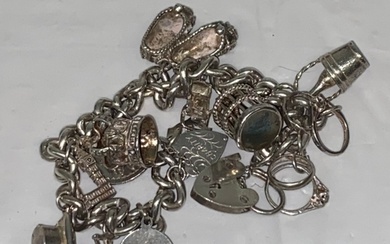 Vintage Silver Charm Bracelet, Marked with Word Silver