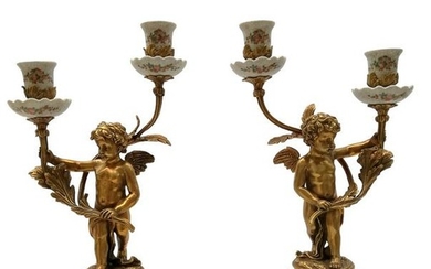 Vintage bronze & porcelain candlesticks