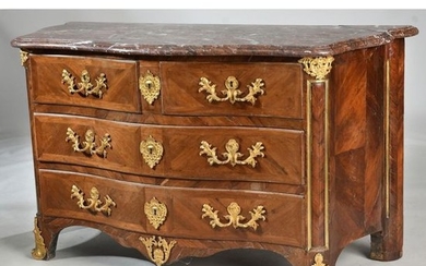 WIDE COMMODE LOUIS XIV with curved front and...