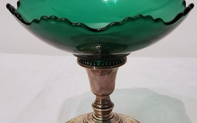 Weighted Sterling Silver Green Glass Candy Dish