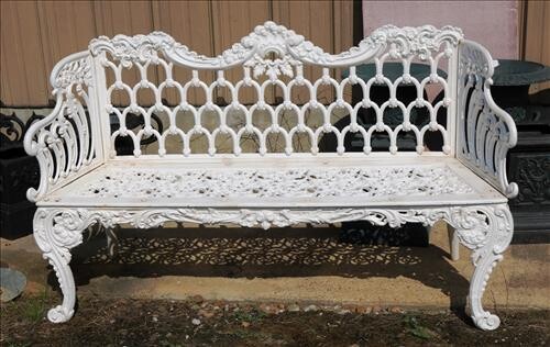 White cast iron garden bench, White House style