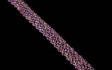 Wide bracelet in seven rows of rhodium-plated sterling silver