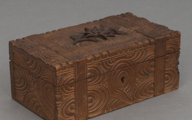 Wooden box "St. Blasien" Beginning of 20th century. Europe. Wood, wood carvings. Size 7x17x9.5 cm