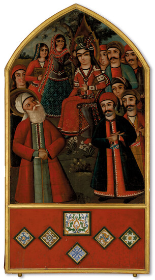 YUSUF AND HIS BROTHERS, THE PAINTING QAJAR IRAN, FIRST HALF 19TH CENTURY; THE TILES SPAIN, PROBABLY 16TH CENTURY