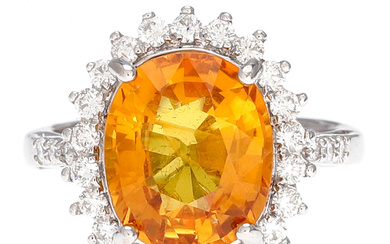 Yellow sapphire and diamonds rosette ring.