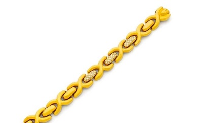 ZOLOTAS/Paloma PICASSO 1970s Articulated bracelet in embossed 22k yellow gold with croisillon links