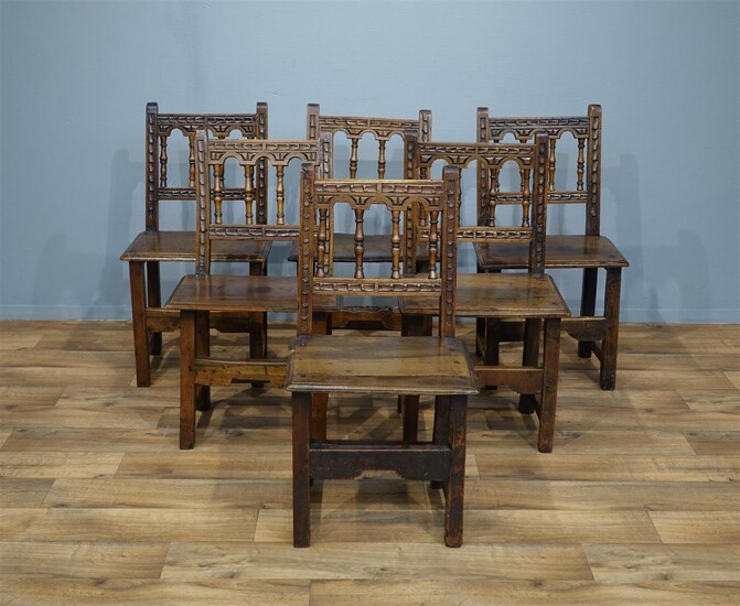 (-), set van 6 Spaanse kastanjehouten stoelen met...