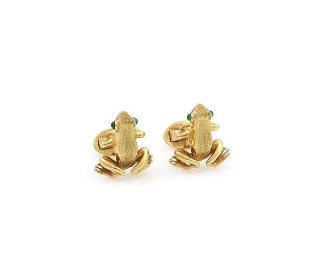 Tiffany & Co. 18Kt Yellow Gold Emerald Frog Cufflinks