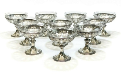 10 Tiffany Sterling Silver & Glass Lined Compote Cups