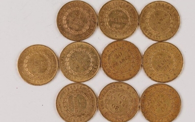 10 pieces of 20 Francs gold Genie