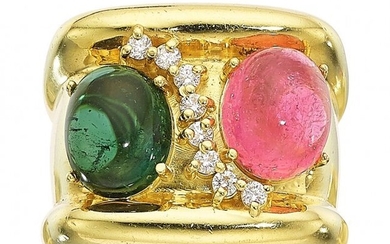 10049: Susan Saffron Tourmaline, Diamond, Gold Ring St