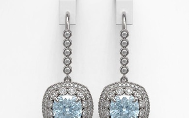 10.5 ctw Aquamarine & Diamond Victorian Earrings 14K White Gold