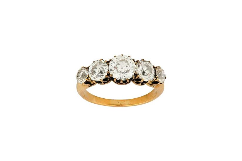 A diamond five-stone ring Set with five graduated old...