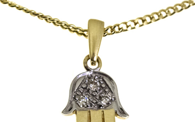 14 Yellow Gold Diamond Hamsa Necklace.