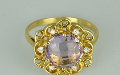 14 kt. Gold - Ring - 2.90 ct Amethyst - Diamonds