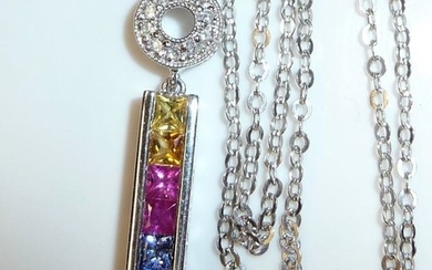 14 kt. White gold - Necklace with pendant - Diamonds, Sapphires