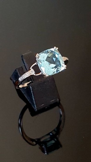 14 kt. White gold - Ring - 2.62 ct aquamarine - Diamonds