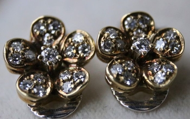 14 kt. White gold, Yellow gold - Handcrafted Earrings - 0.80 ctnatural brillliant cut diamonds H/VVSI -Omega locks