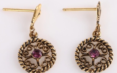 14K YELLOW GOLD ANTIQUE GLASS LADIES EARRINGS