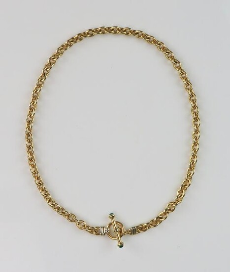14K Yellow Gold Curb Link Chain with Emeralds