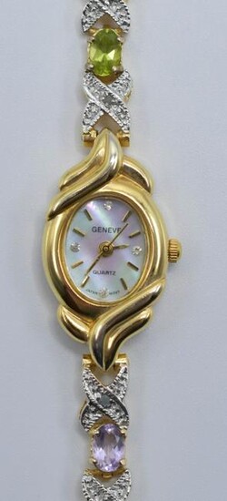 14K Yellow Gold, Diamond & Gemstone Geneve Watch