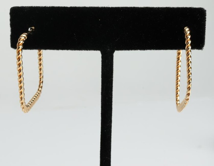 14K Yellow Gold Square Twisted Wire Hoop Earrings