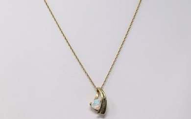 14Kt Diamond w/ Opal Necklace Pendant