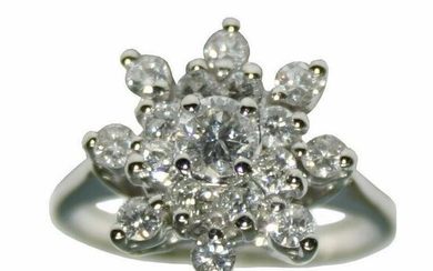 14k White Gold 0.65ct Diamond Cluster Ring Size 6
