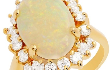 14k Yellow Gold 2.86ct White Opal 0.93ct Diamond Ring