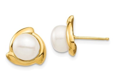 14k Yellow Gold White Button Cultured Pearl