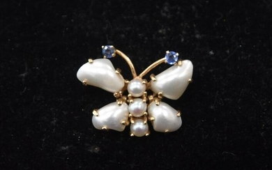 14kt PEARL & SAPPHIRE BUTTERFLY PIN