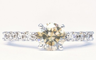 1.52 ct Natural Fancy Yellowish Gray SI1 - 14 kt. White gold - Ring - 1.02 ct Diamond - Diamonds, No Reserve Price