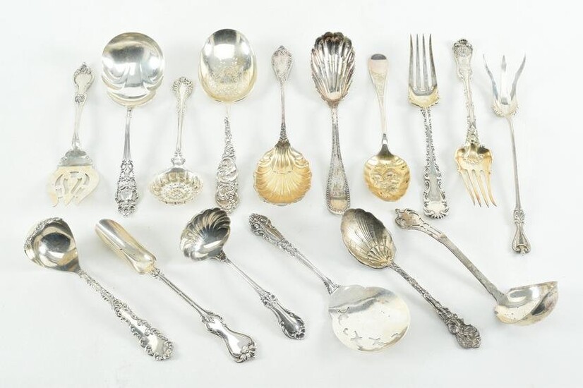 16 Sterling serving items, Gorham, Towle, Amston, etc.