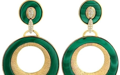 18 Karat Gold 41.3 Carat Malachite Diamond Earrings