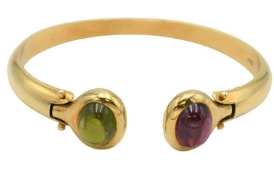 18 Karat Yellow Gold Bangle Style Bracelet, 22 cabochon