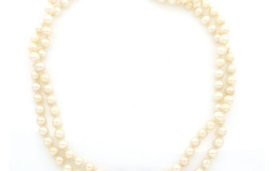 18 kt. Akoya pearls, White gold, 6.8-9.6 mm - Necklace - 0.90 ct Ruby - Diamonds