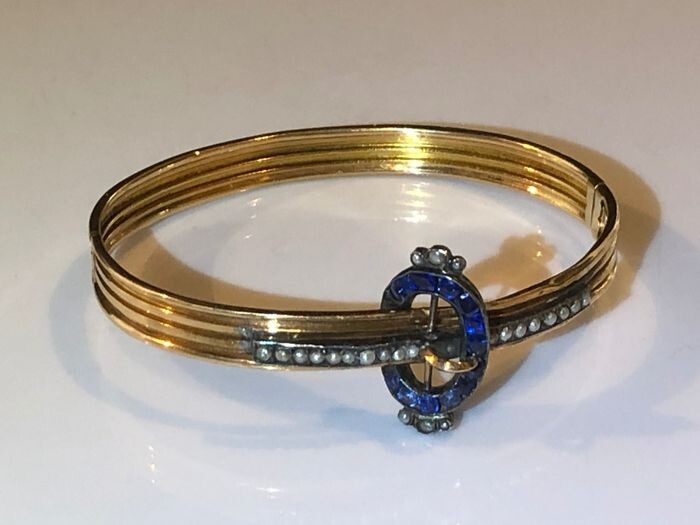 18 kt. Gold, Silver - Bracelet Sapphire - Pearls