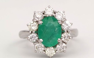 18 kt. White gold - Ring - 1.50 ct Emerald - Ct 1.20 Diamonds - Masterstones n 621PT235