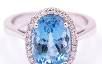 18 kt. White gold - Ring - 4.65 ct Aquamarine - Diamonds
