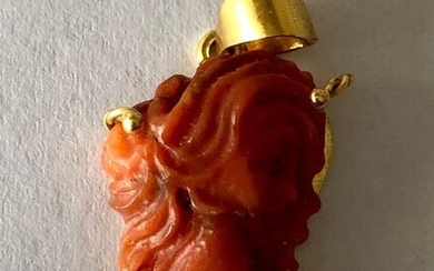 18 kt. Yellow gold - Pendant Red Coral of Mediterranean Sea