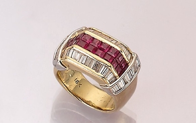 18 kt gold ring with rubies and...