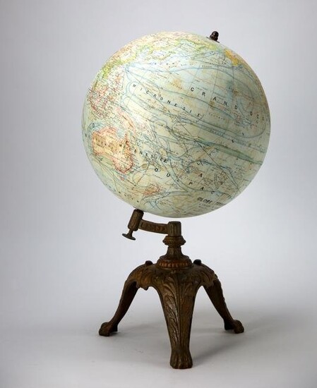1880's 14" ANTIQUE FRENCH TERRESTRIAL GLOBE Forest cast